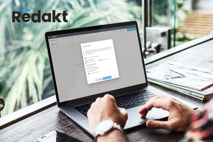 Macbook screen with Redakt import content dialog